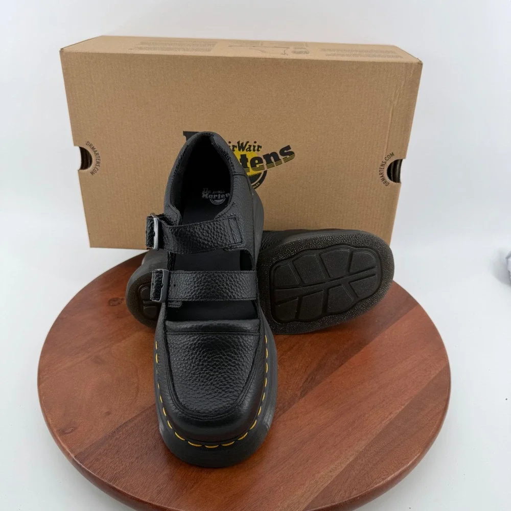 Dr. Martens Buzz MJ Black Milled Nappa Leather Platform Chunky Mary Jane Women 9